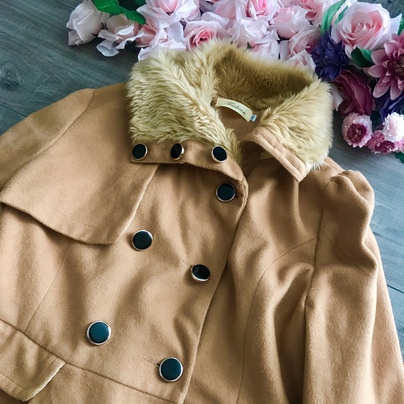 SOLD Tan Ruffle Coat - Picture 2 of 3